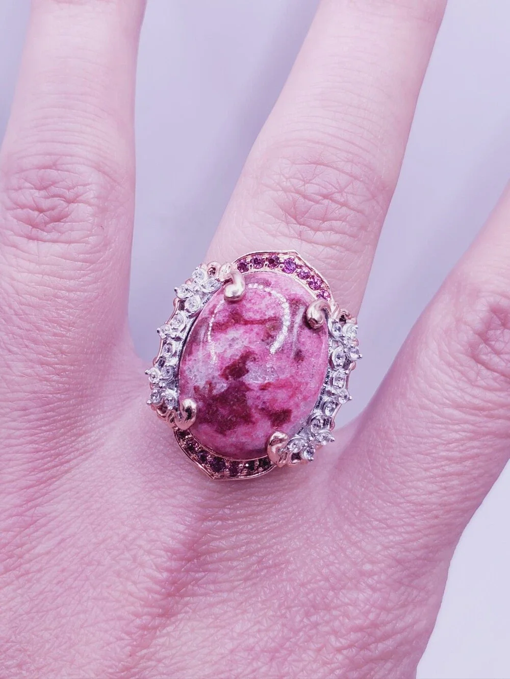 Norwegian Thulite Rose Gold - Platinum - 925 Sterling Silver Statement Ring